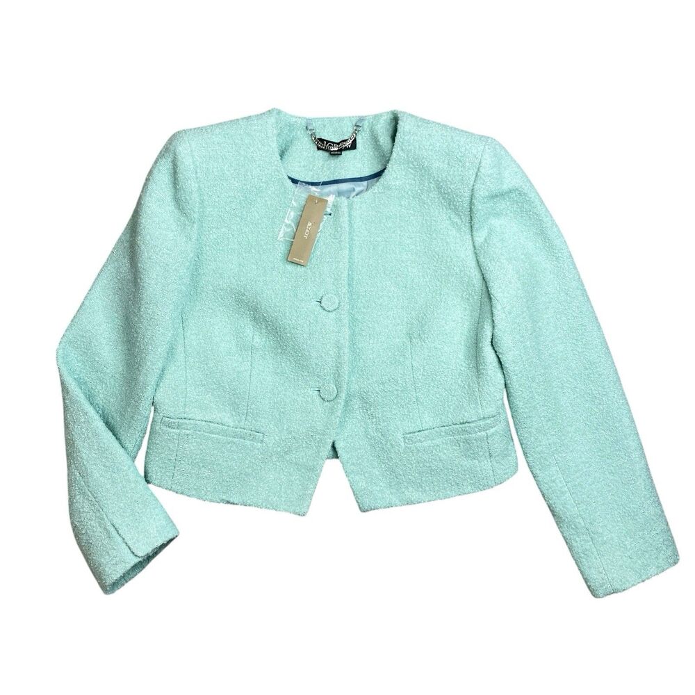 J Crew Wool Blend Lady Jacket Boucle Tweed Cropped Faded Mint CS647 Nwt